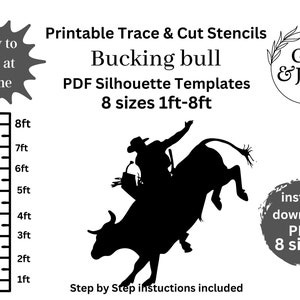 1ft -8ft Rodeo bullrider silhouette template, print and cut stencil, Pdf printable digital stencil , cowboy ,ranch sign , farm silhouette