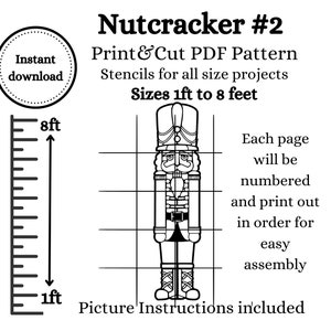 Taille réelle Le modèle de pochoir Silhouette Casse-Noisette 3 pieds, 4 pieds, 5 pieds, 6 pieds 7 pieds, 8 pieds Décoration de Noël Téléchargement numérique, Découpe imprimable PDF
