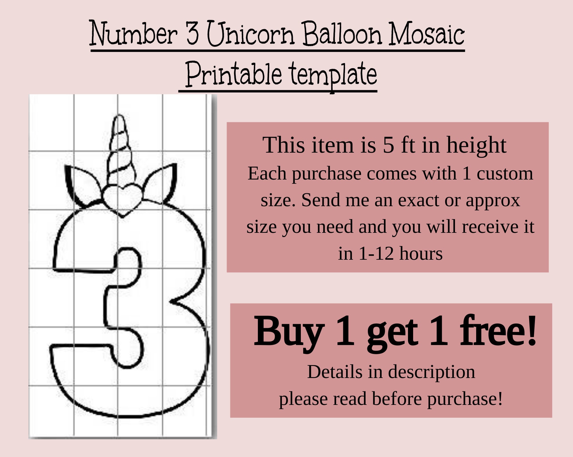 unicorn number 3 mosaic of balloon template printable etsy singapore