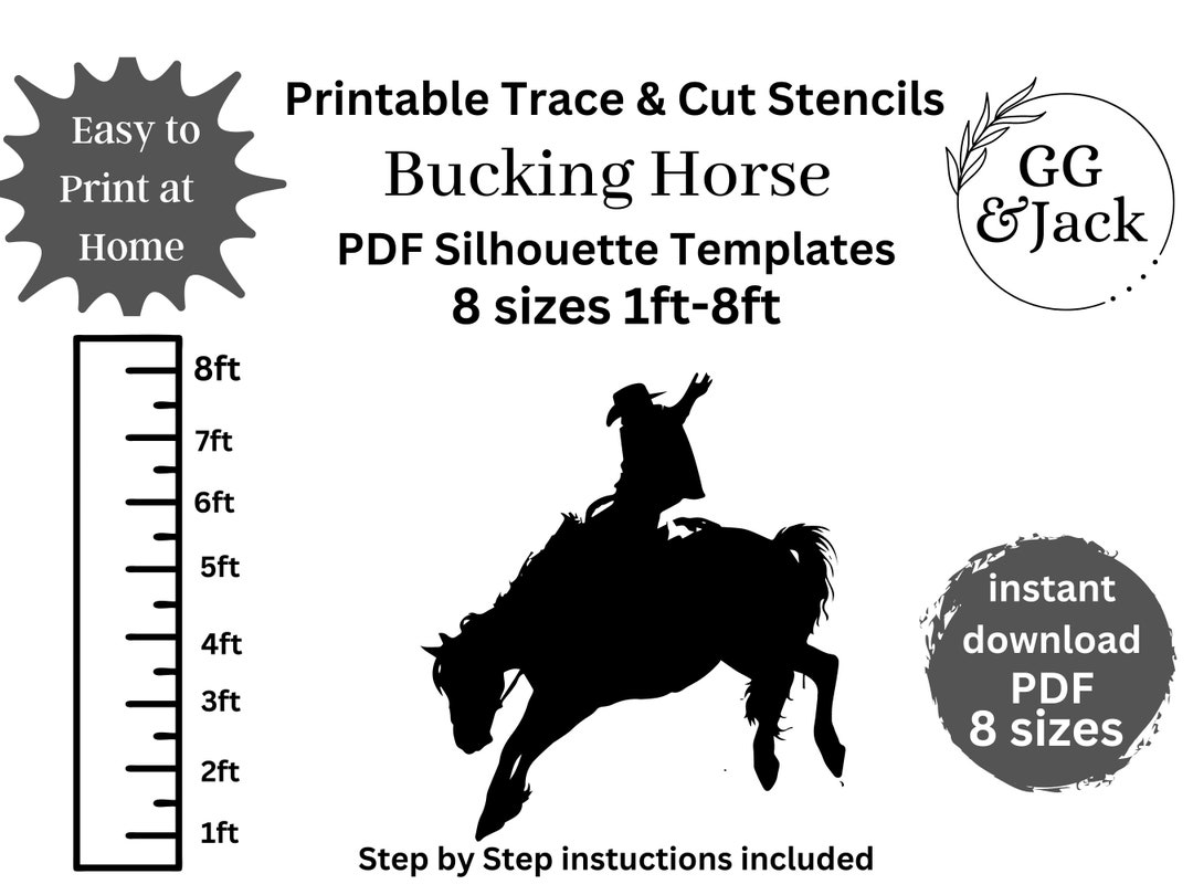 Frame Outline Rodeo 1ft -8ft Rodeo Silhouette Template, Print and Cut Stencil, Pdf ...
