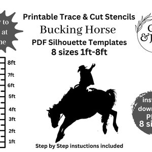 1ft -8ft Rodeo silhouette template, print and cut stencil, Pdf printable digital stencil , cowboy ,ranch sign , farm silhouette