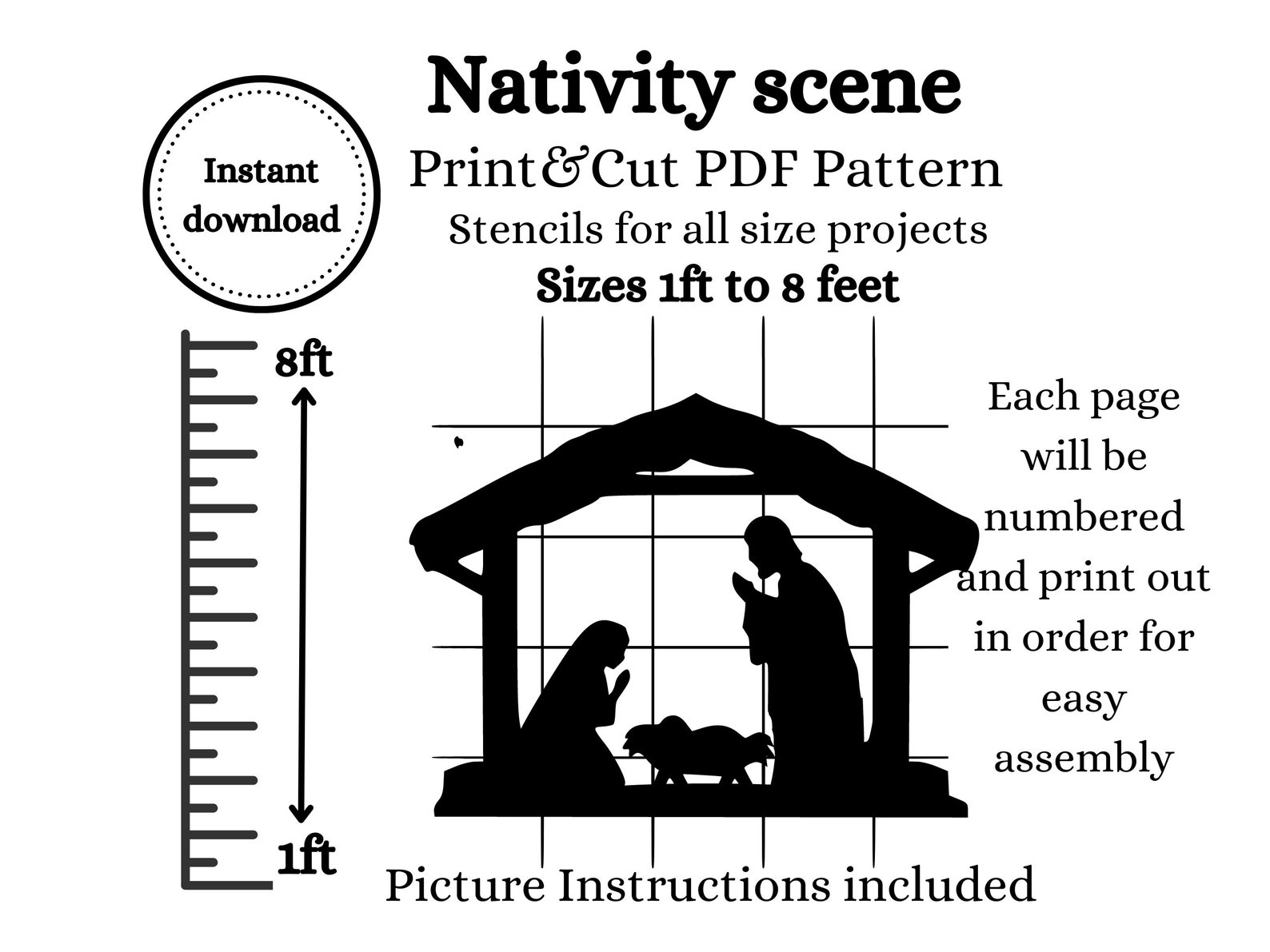 Life Sized Yard Art Nativity Set Printable Template, Dxf SVG Sihouette