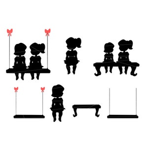 zwei Mädchen auf Schaukel, Kinder auf Schaukel, Familie auf Swing Mädchen Jungen custom on swing, Kinder auf Swing svg png EPs und dxf Sisters Brothers on swing