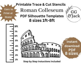 Patrón de silueta de plantilla de coliseo romano de 1 pie a 8 pies, patrón pdf de carpintería de construcción, conjunto de plantillas digitales imprimibles en pdf, arte de patio