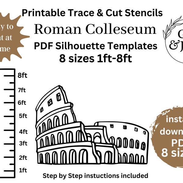 1ft to 8ft Roman colosseum template silhouette pattern , construction woodworking pdf pattern ,pdf printable digital stencil set , yard art