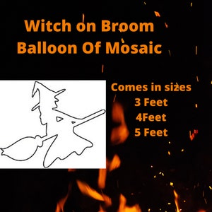 Witch On Broom Balloon of Mosaic,print trace and cut pdf template pattern,  digital stencil, halloween silhouette Halloween