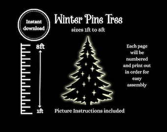 1ft tot 8ft boom met sterren uitgesneden silhouet sjablonen bundel, houtbewerking bouwplannen, pdf afdrukbare digitale stencilset, tuinkunst
