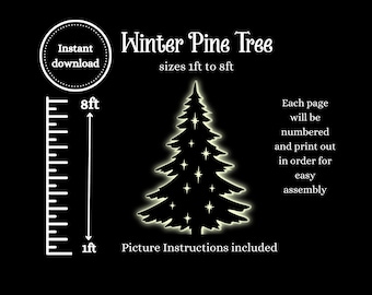 Arbre de 1 pied à 8 pieds avec des étoiles découpées ensemble de modèles de silhouette, plans de construction de menuiserie, ensemble de pochoirs numériques imprimables pdf, art de cour