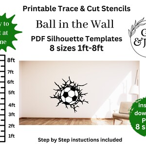 1ft - 8ft Soccer Football in wall Stencil PDF template ,Printable trace and Cut, wall painting Stencils, decal template  instant download