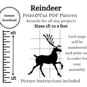 1ft bis 2ft Lebensgroße Rentier für Weihnachtsmann Schlitten Silhouette Vorlage. PDF digitale Schablone, Holzschnittmuster, Gartenkunst, Rasendekorationen