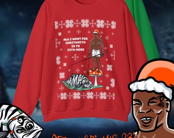 Off the gridmas Christmas mike Tyson fishing ugly sweater fly fishing apparel Off the grid John