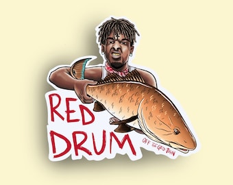 Off the Grid John Redfish Redrum red drum 21 savage fishing fly fishing sticker gifts for fisherman outdoors nature
