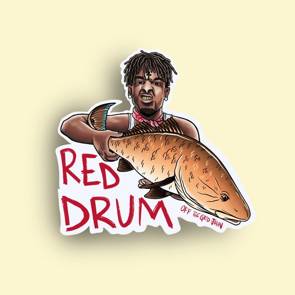 Off the Grid John Redfish Redrum red drum 21 savage fishing fly fishing sticker gifts for fisherman outdoors nature