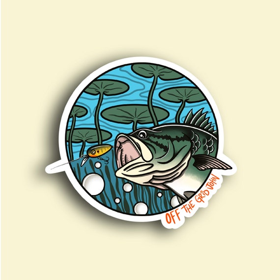 Bass fish fly fishing sticker decal