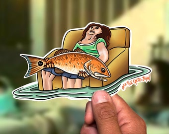red fish fly fishing outdoors nature sticker decal Off the Grid John gifts for fisherman outdoors