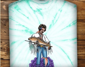 Redfish fishing t shirt fly fishing apparel Off the grid John tye dye
