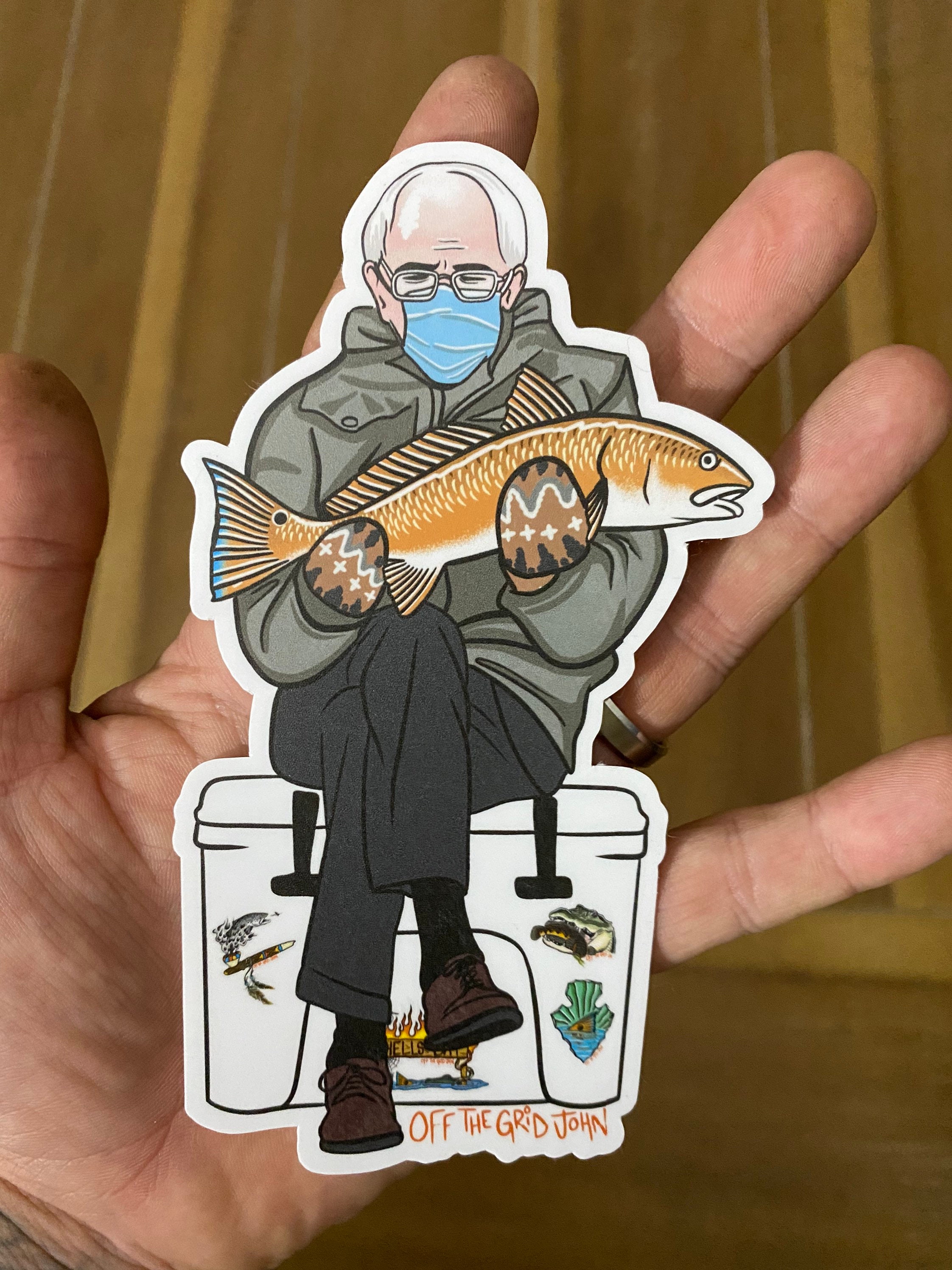 Fishing Bernie red fish fly fishing sticker