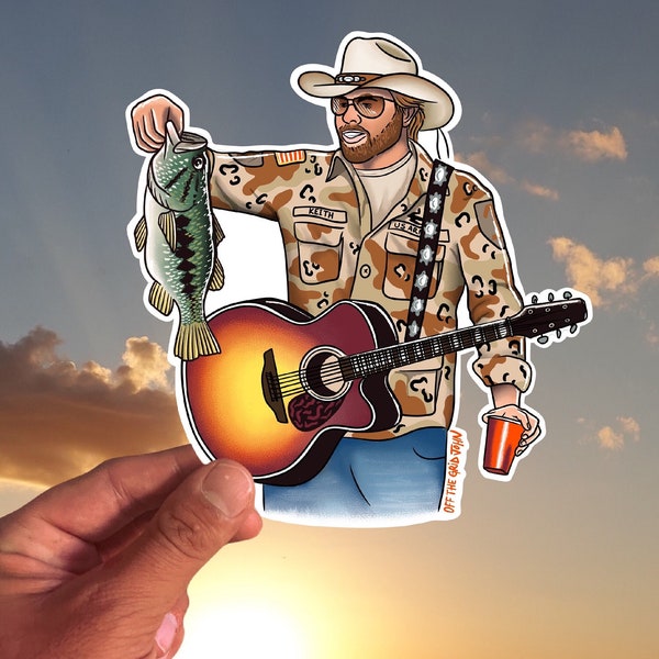 Off the Grid John Toby Keith bass fishing fly fishing sticker gifts for fisherman outdoors nature largemouth