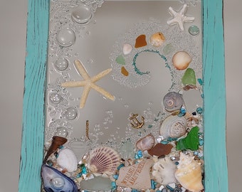 11x14 Starfish Wave Sea Glass Art Frame