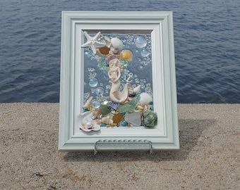 5 x 7 Mini Victorian Mermaid Sea Glass Art Frame
