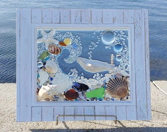 8 x 10 Humpback Whale Seaglass Art Frame