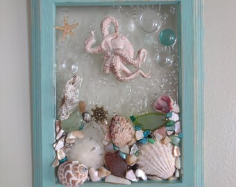 5 x 7 Octopus Sea Glass Art Frame
