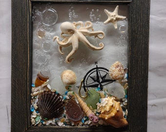 8x10 Octopus Sea Glass Art Frame