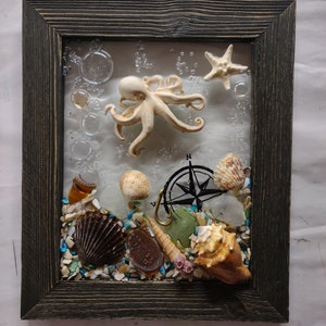 8x10 Octopus Sea Glass Art Frame