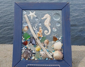 8 x 10 Seahorse Sea glass Art Frame