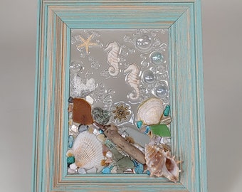 5x7 Small Seahorse Sea glass Art frame