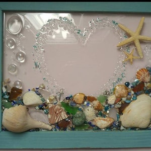 11 x 14 Sea Glass Heart Art Frame W/ option to Personalize