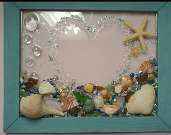 11 x 14 Sea Glass Heart Art Frame W/ option to Personalize