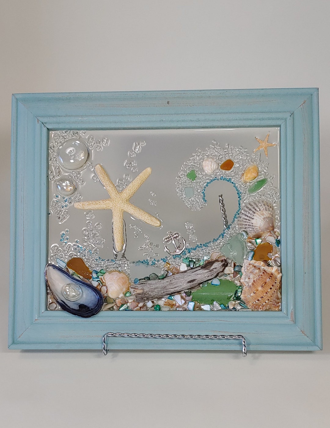 8 X 10 Starfish Wave Sea Glass Art Frame - Etsy