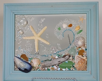 8 x 10 Starfish Wave Sea Glass Art Frame