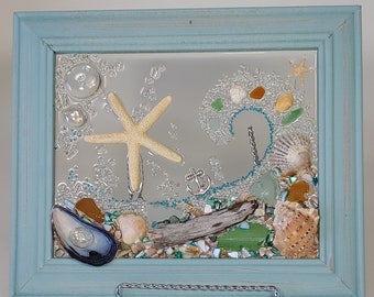 8 x 10 Starfish Wave Sea Glass Art Frame