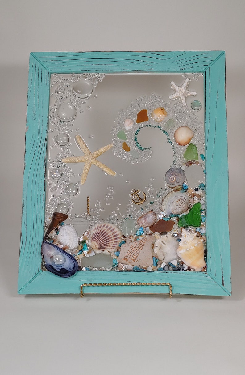 11x14 Starfish Wave Sea Glass Art Frame Vertical