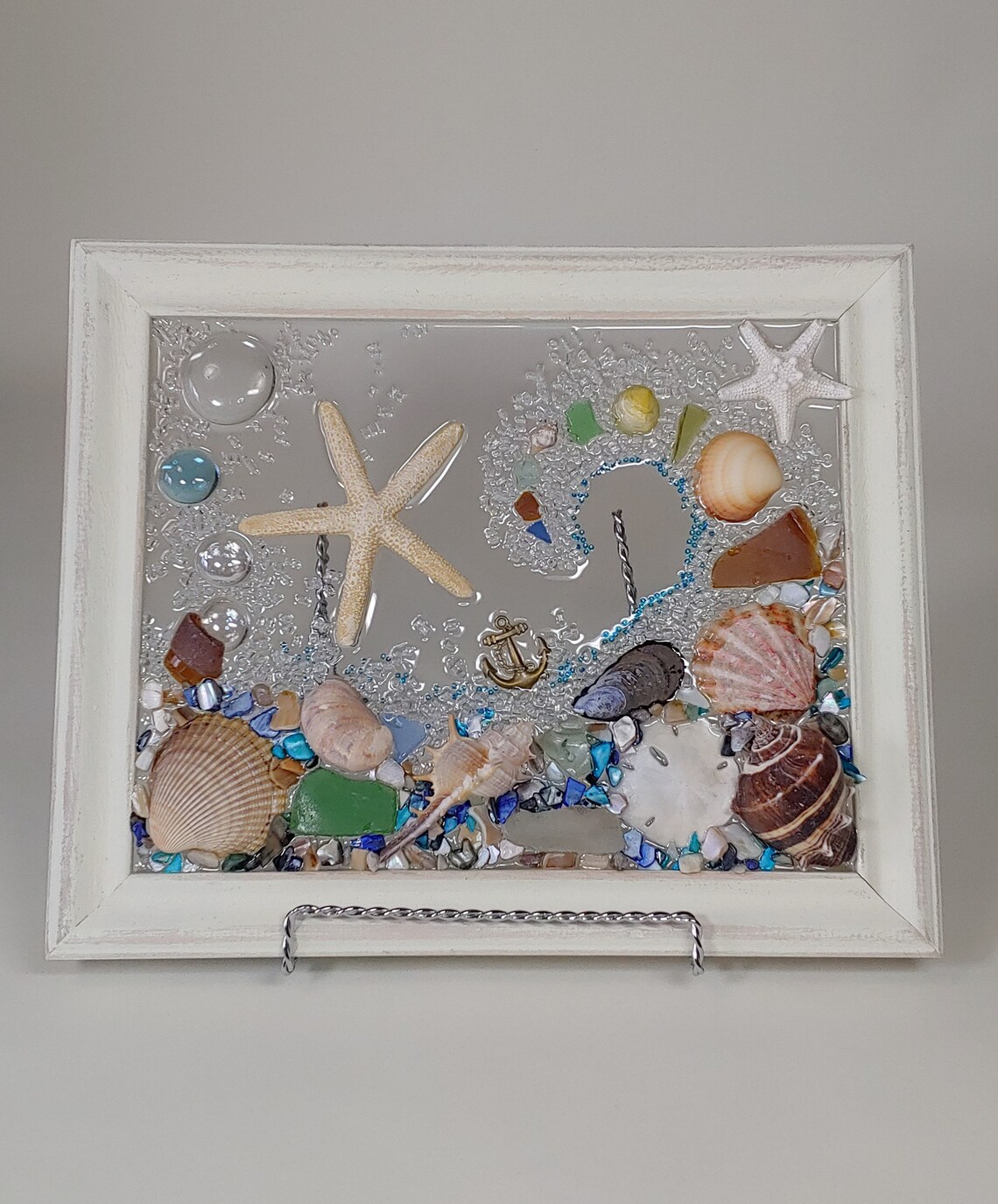 8 X 10 Starfish Wave Sea Glass Art Frame Etsy