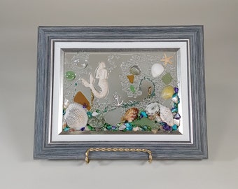 5x7 Mermaid in Wave Sea Glass Art Frame