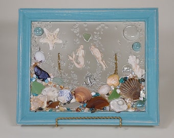 8x10 Scuba Diver Sea Glass Art Frame