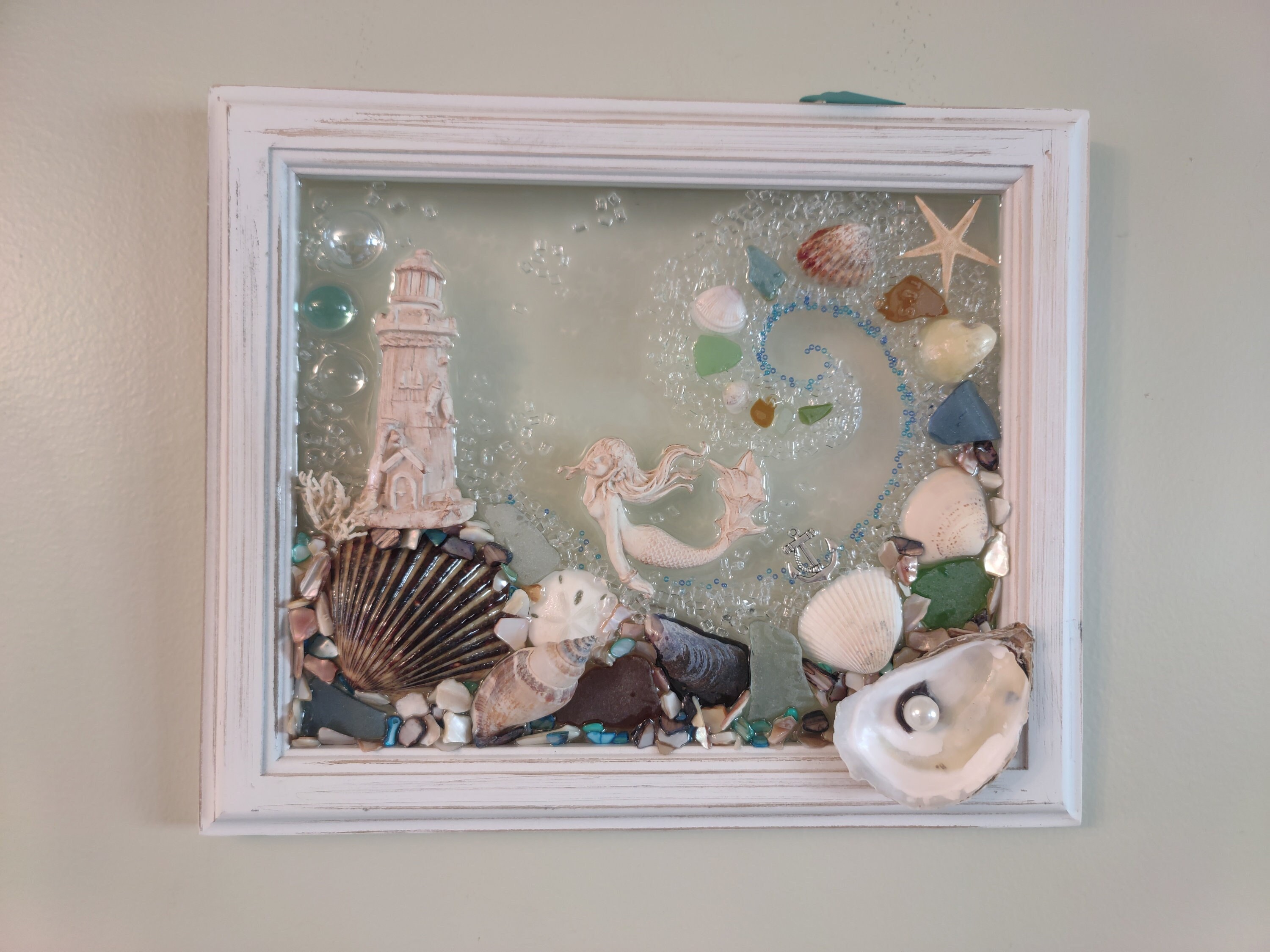 8x10 Lighthouse W/ Mermaid Sea Glass Art Frame - Etsy