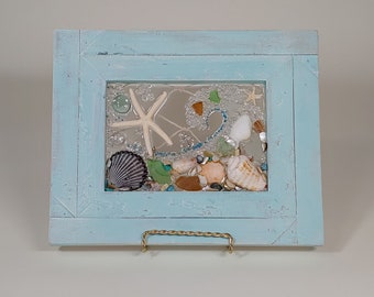 5 x 7 Starfish Wave sea glass art frame