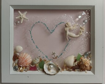 8 x 10 Sea Glass Heart Frame with Personalized Option