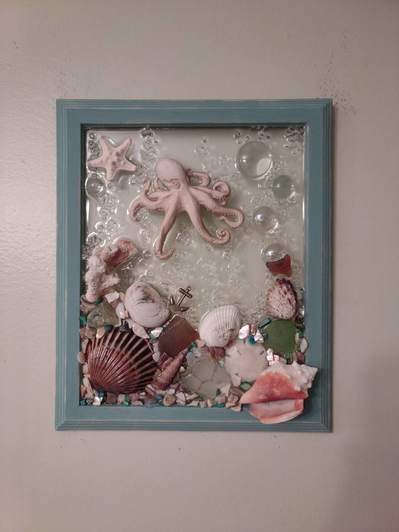 Shell Octupus Frame 8x10 Octopus Sea Glass Art Frame - Etsy