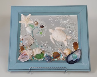 8x10 Sea Turtle Sea Glass Art Frame