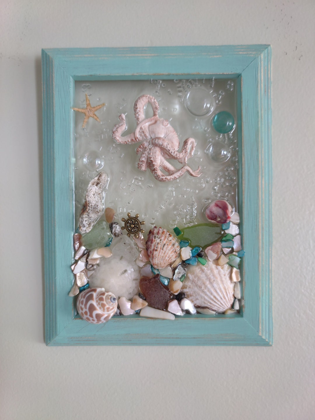 Octapus Frame 5 X 7 Octopus Sea Glass Art Frame - Etsy