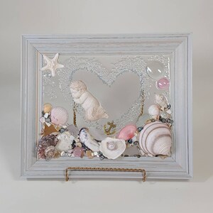 8 x 10 Merbaby in Shell or Heart Sea Glass Art Frame. image 2
