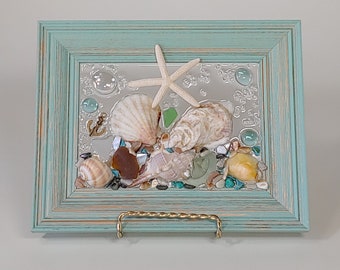 5 x 7 Sea Shell and Sea Glass Collage Art Frame
