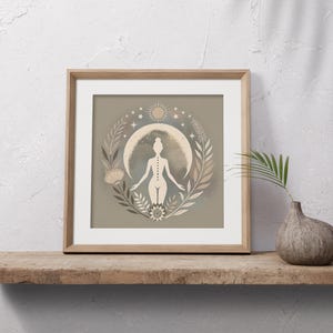 Moon Goddess Art Print: Floral Boho Meditation Print, Neutral Yoga Decor, Sacred Feminine Artwork, Self-Care Decor, Gift for Her imagem 6