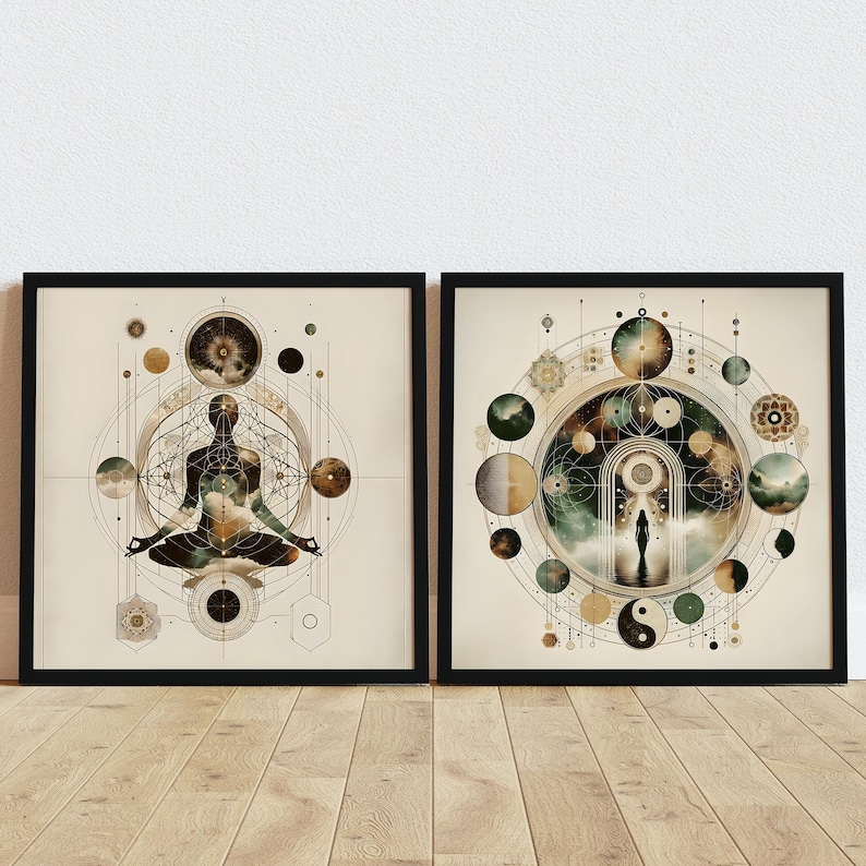 Celestial Meditation Art Prints: Mystical Wall Art Set of 2, Spiritual Awakening Art & Meditation Room Decor image 10