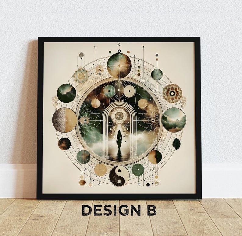 Celestial Meditation Art Prints: Mystical Wall Art Set of 2, Spiritual Awakening Art & Meditation Room Decor Design B
